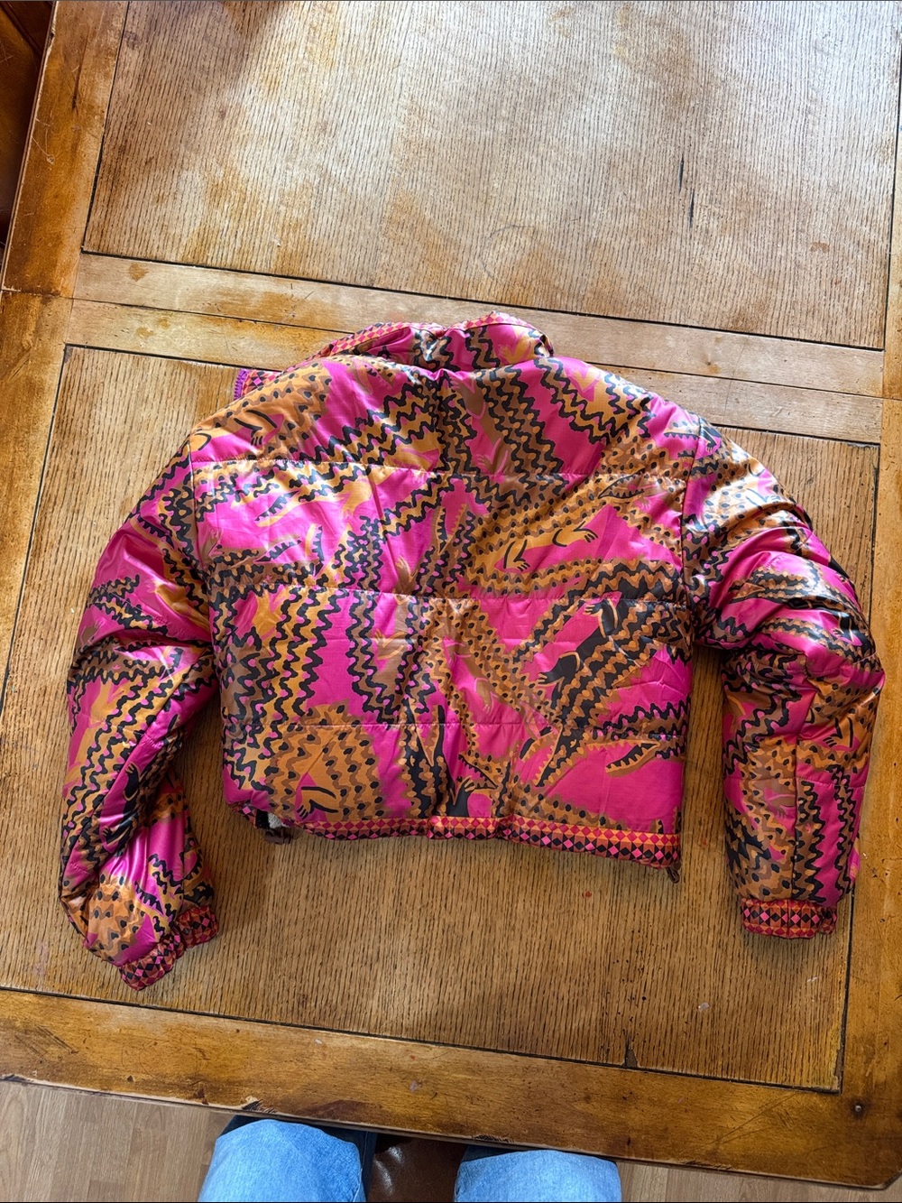 FARM Rio Pink & Brown Patterned Cropped Puffer Jacket - Picture 4 of 4